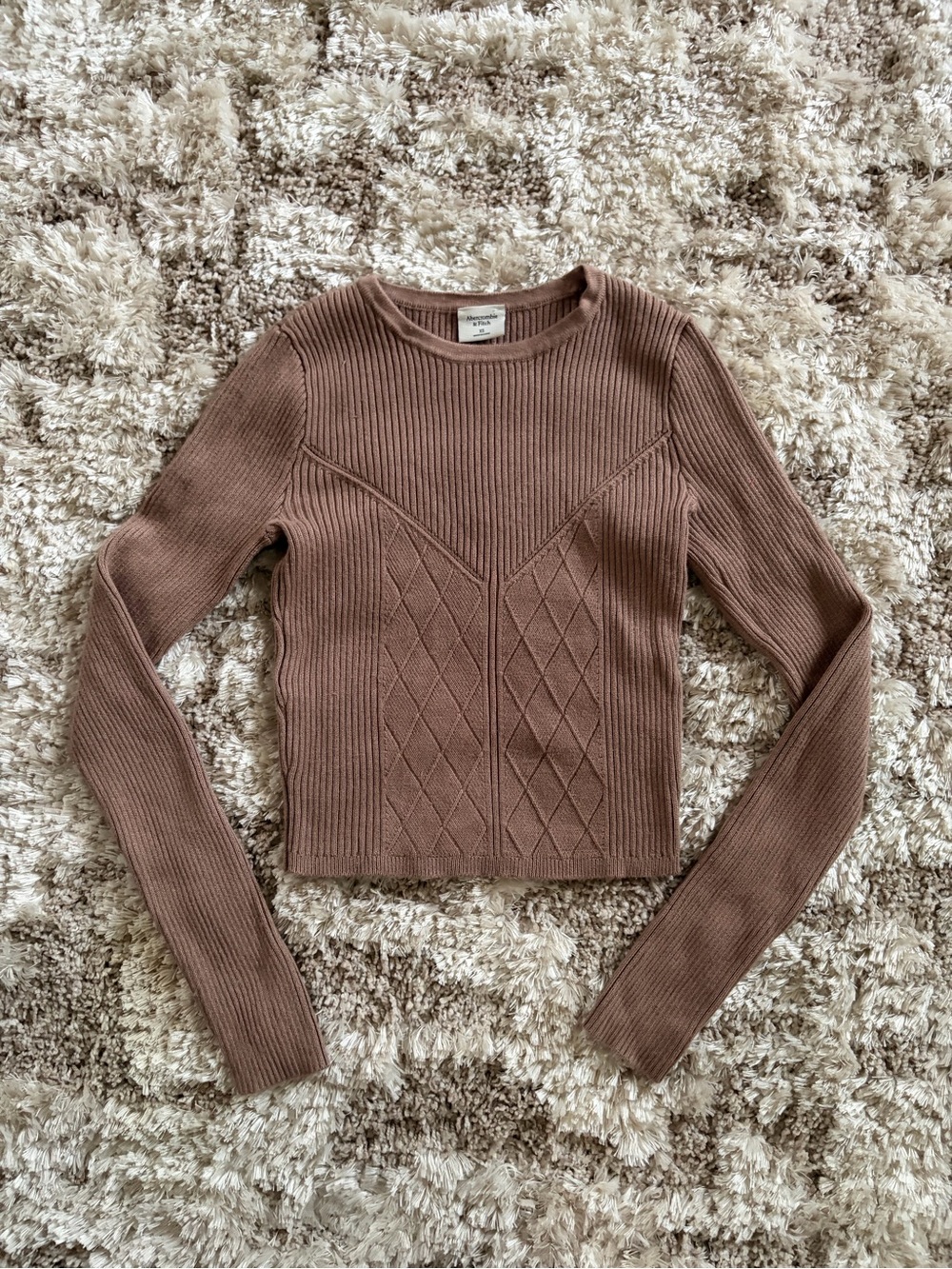 Abercrombie Women’s Ribbed Crop Sweater Long Sleeve Top Size XS Taupe Brown